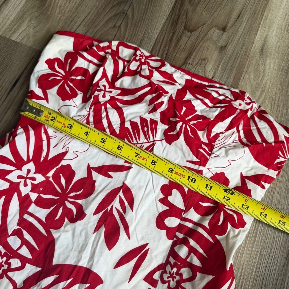 Vintage Byer California IZ Red White Tropical Floral Strapless Lace Trim Dress 9 - Picture 8 of 8